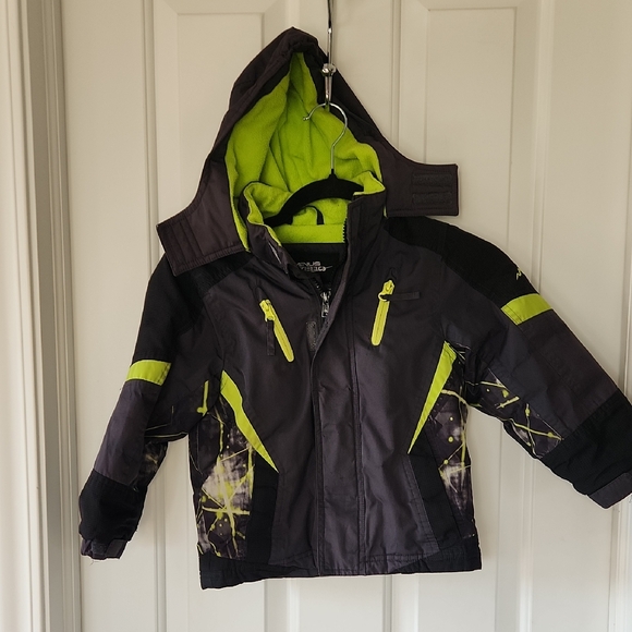 Kids Black and Green Hooded Puffer Jacket - Picture 1 of 5